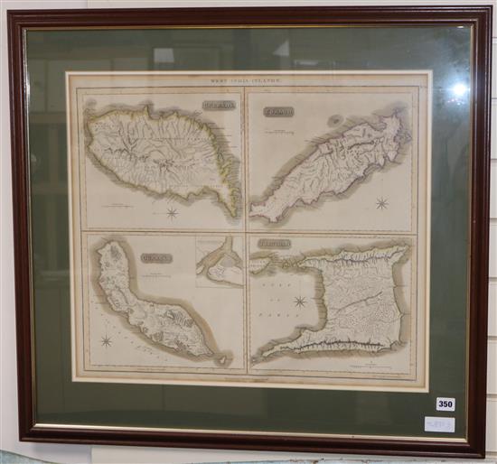 The West Indies Islands: Grenada, Tobago, Trinidad & Curacao (four maps on one sheet - Thomson New General Atlas 1816)